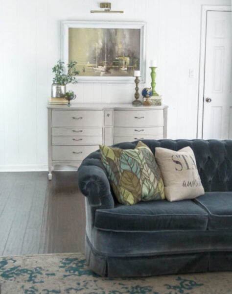 painted dresser in the family room