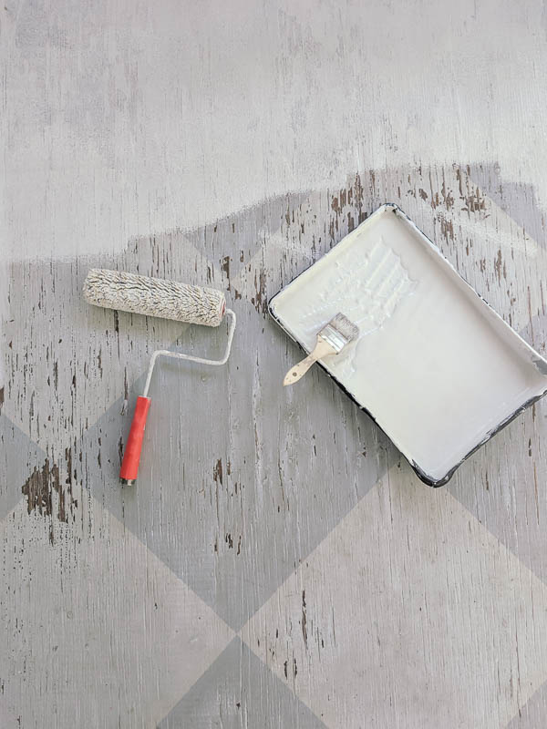 priming floor image with paint roller and paint pan