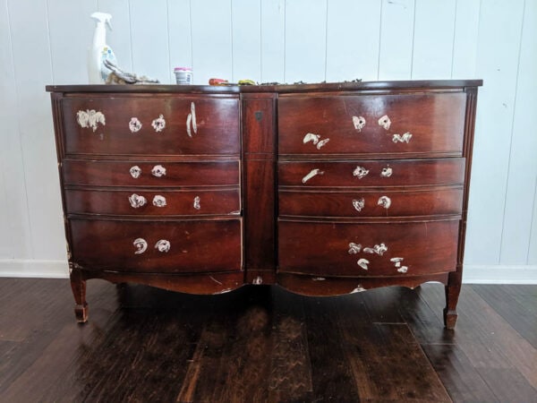 preparing dresser for paint with wood filler