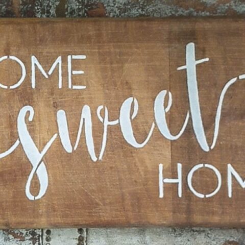 home sweet home stenciled wood sign