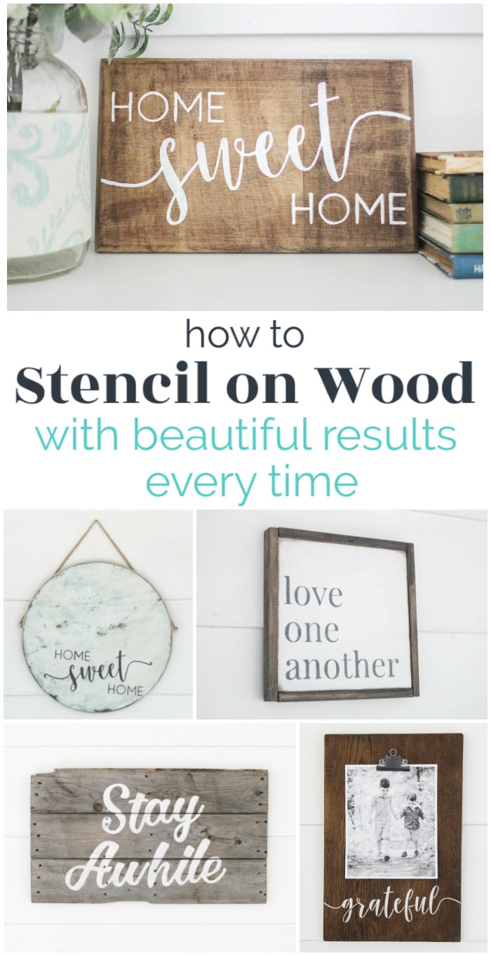 how to stencil on wood with beautiful results every time - five stenciled wood signs