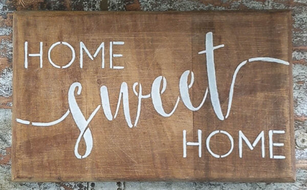 stenciled home sweet home sign
