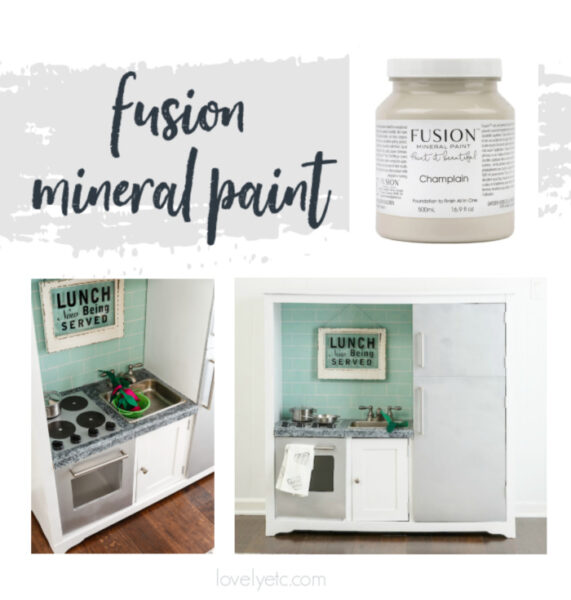 jar of fusion mineral paint plus a furniture piece painted with fusion