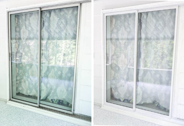metal sliding glass doors before paint and after being painted white