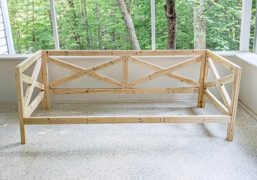 completed diy daybed frame before slats are added.