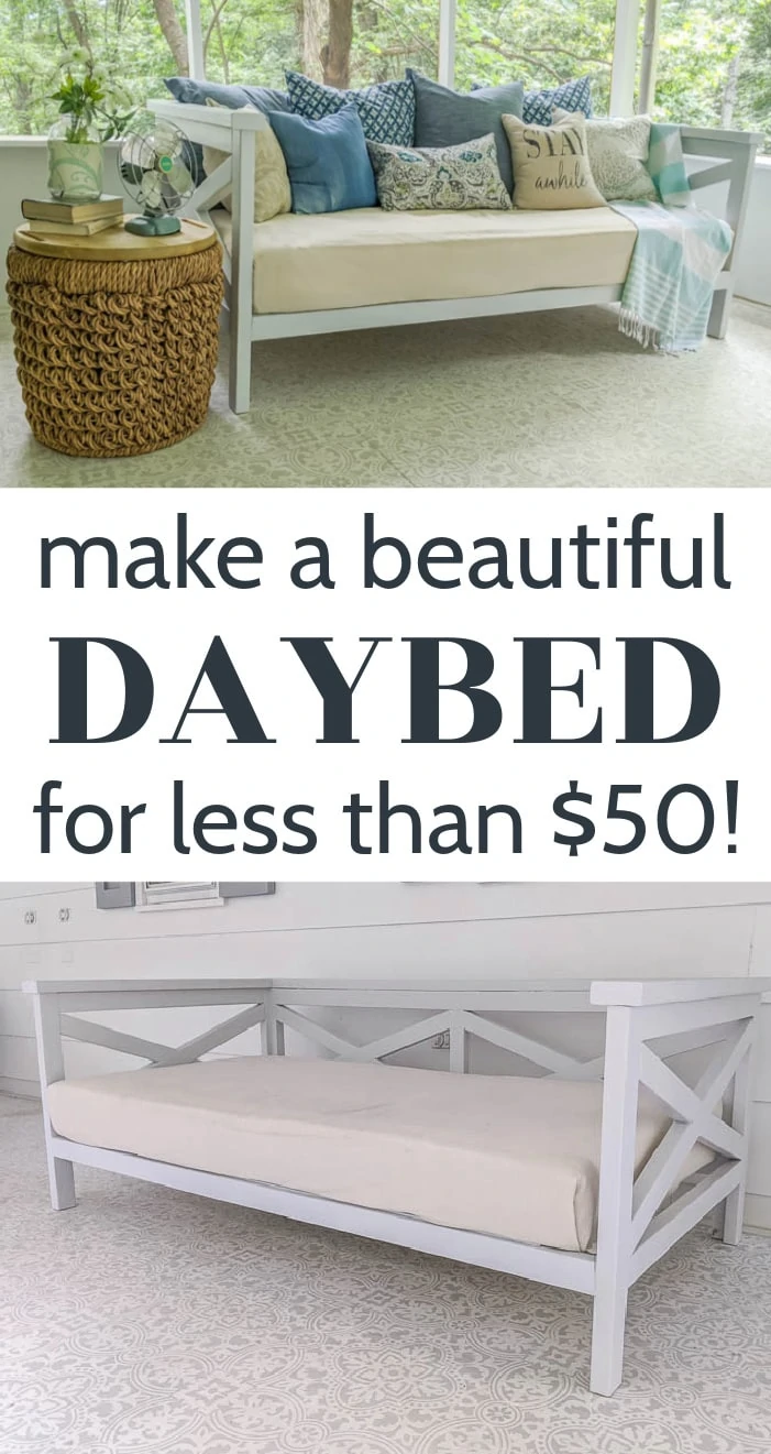 diy daybed styled with pillows and table and plain daybed
