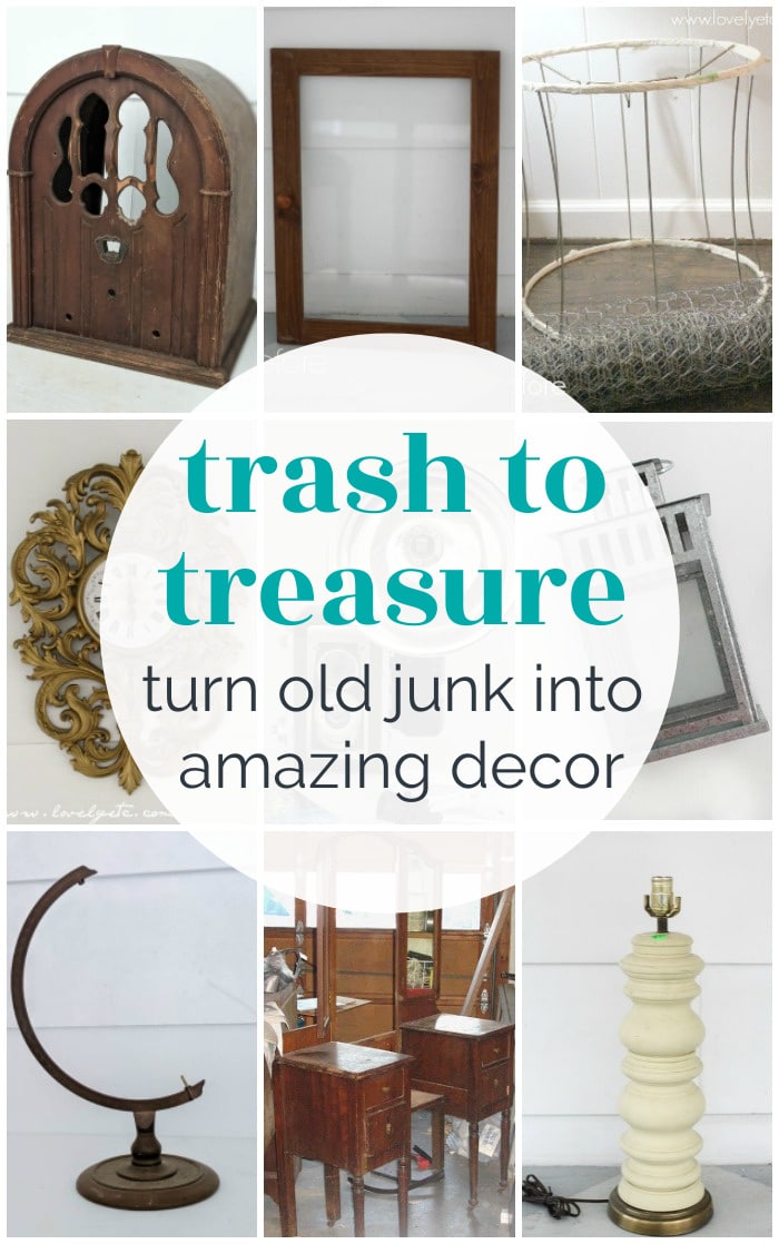 trash to treasure collage of upcycled project befores