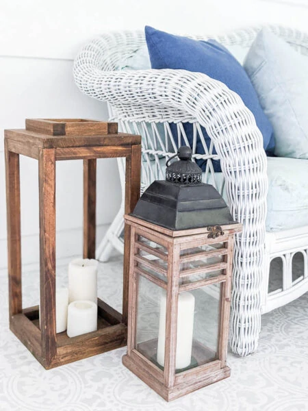 diy wooden candle lantern on porch