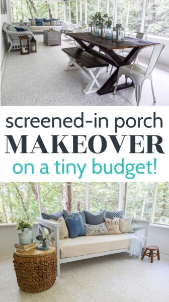 screened in porch makeover on a tiny budget wide view of room