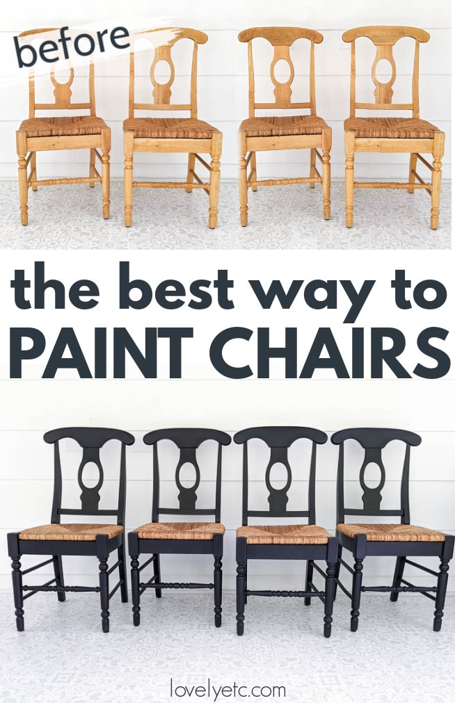 before and after painted chairs with black paint pin collage with text