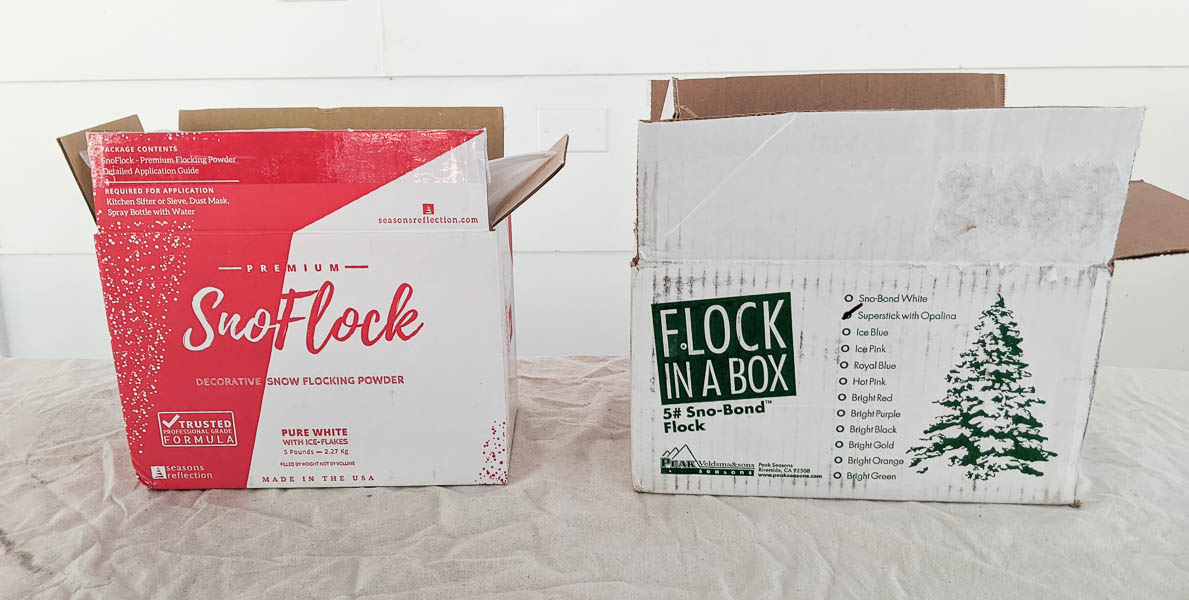 5 lb box of Snoflock and 5 lb box of Flock in a box flocking powder.