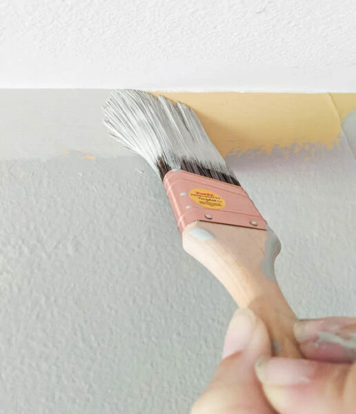 cutting in along the ceiling with an angled purdy paintbrush