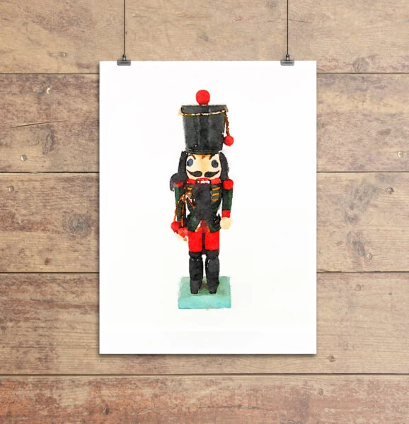 Printable art print of nutcracker wearing green uniform