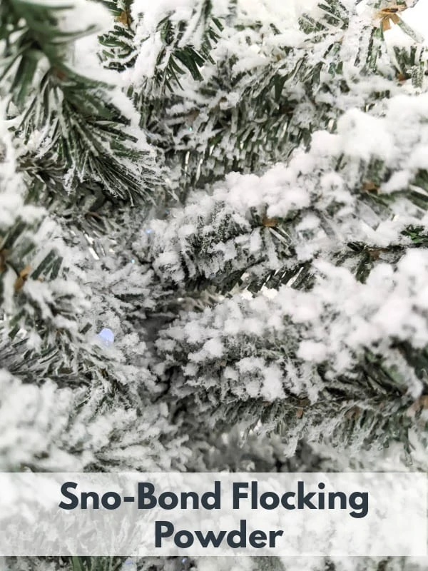 Close up of Christmas tree flocked with Sno-Bond Flock in a Box flocking powder.