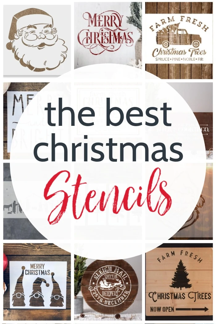 collage of Christmas stencils  with text: the best christmas stencils.