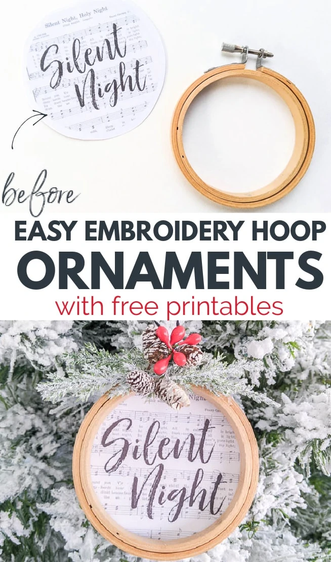 DIY Embroidery Hoop Ornaments with Free Printables