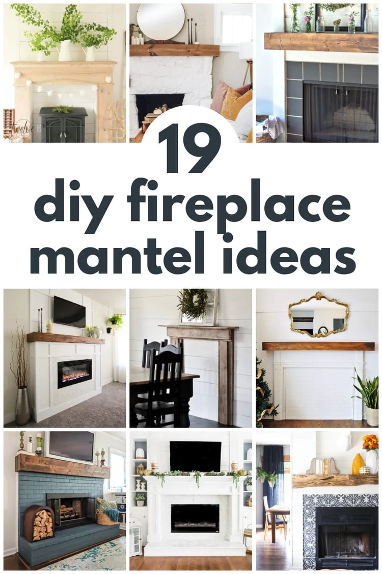 collage of DIY fireplace mantel ideas