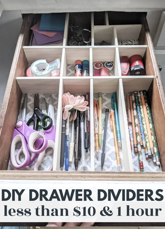junk drawer organized with diy drawer dividers.