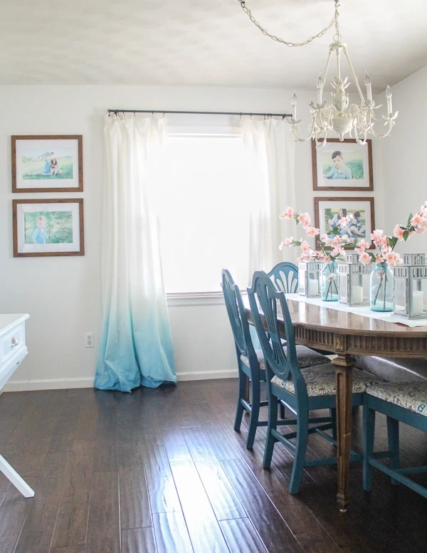 updated dining room with diy ombre curtains.
