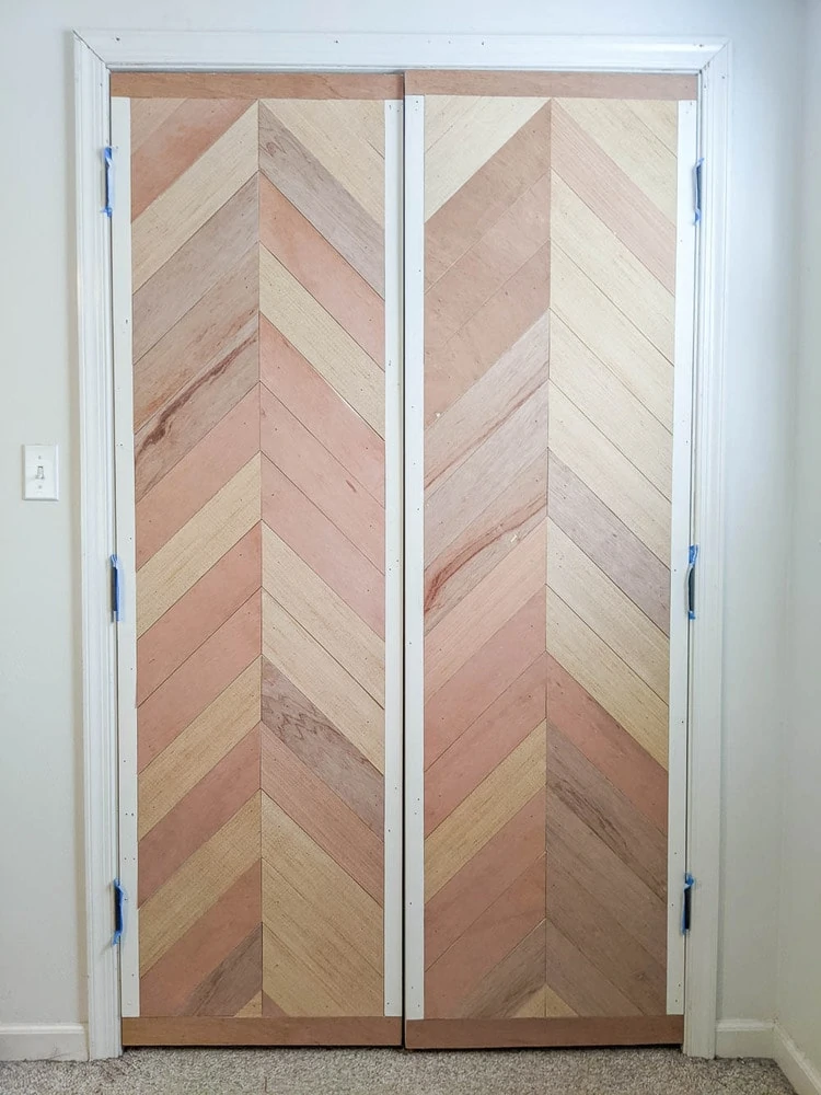 completed chevron wood plank doors before painting.