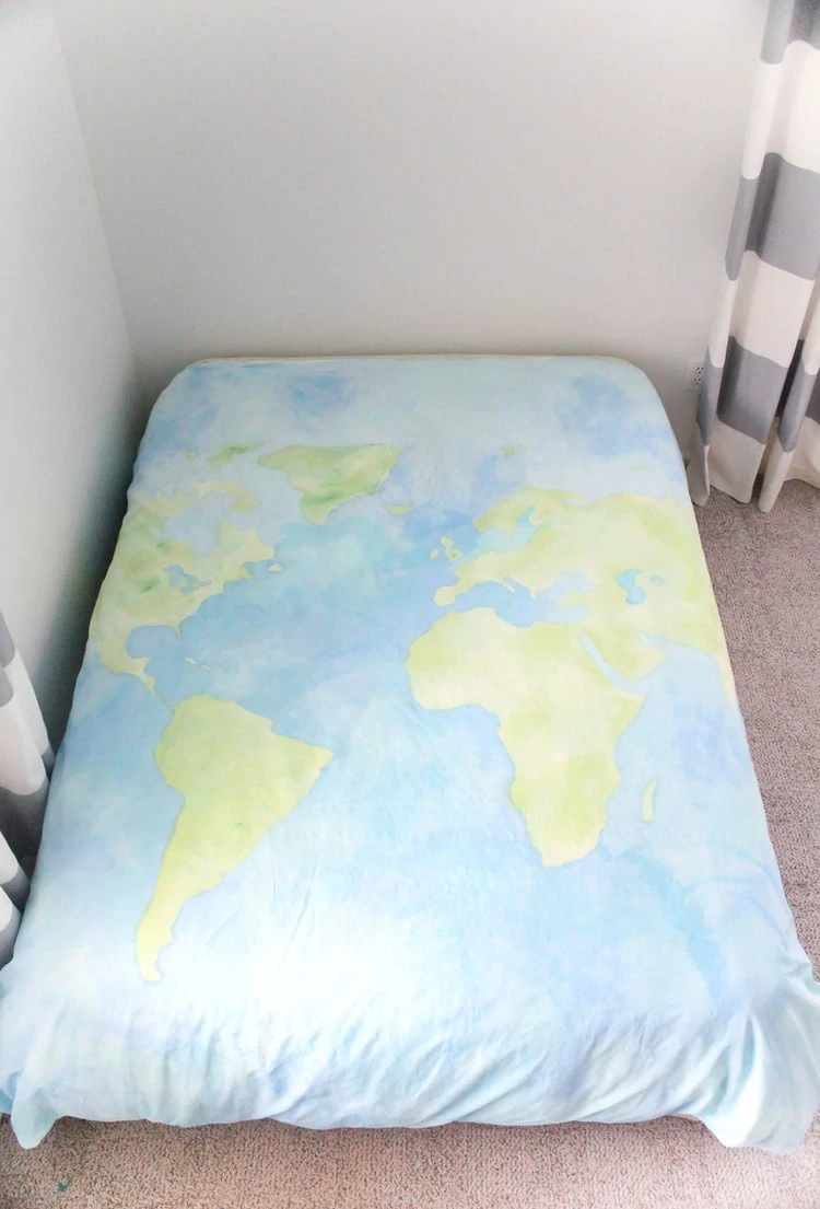 diy painted world map duvet cover.