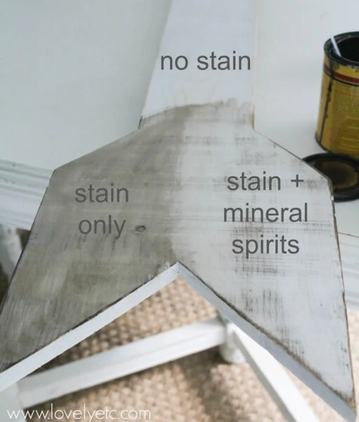 using stain and paint to create a weathered white paint finish.