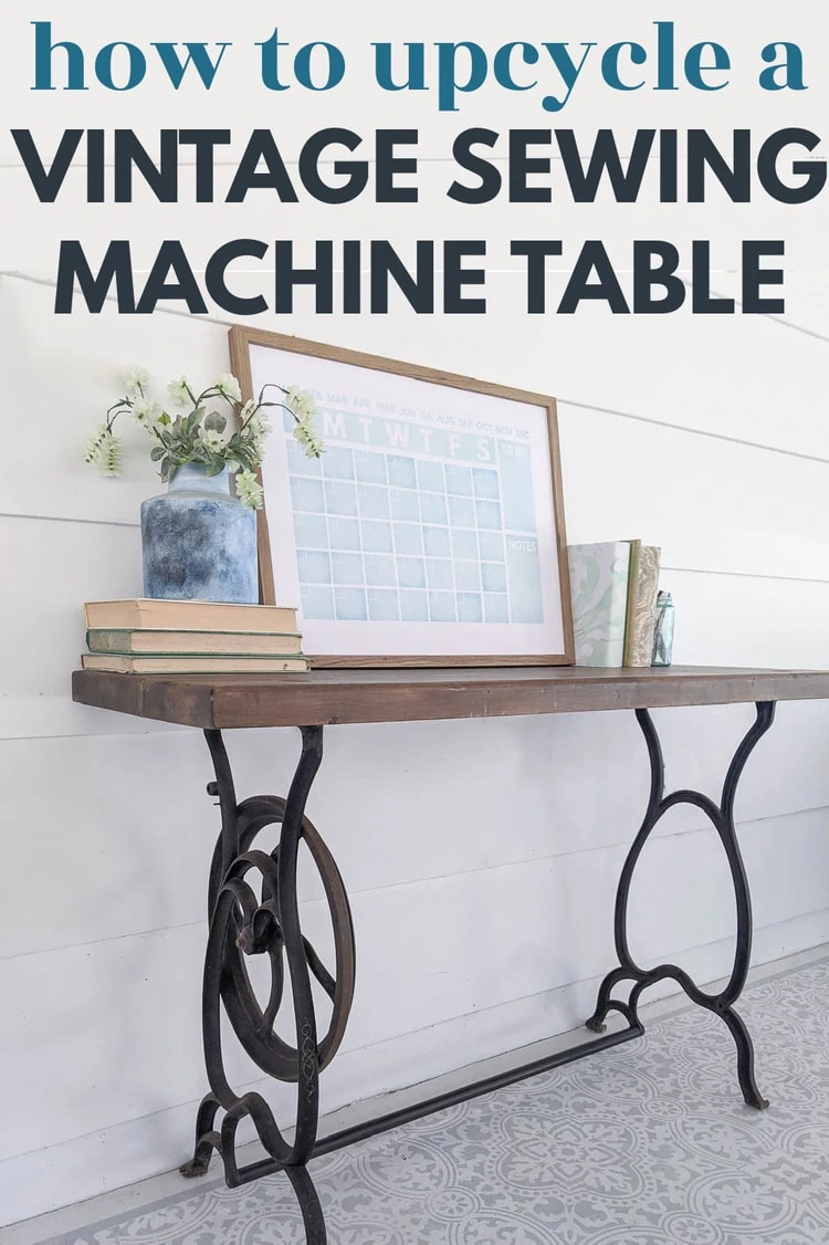 table made from a repurposed vintage sewing machine table. 