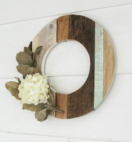 Wooden wreath made from scrap wood.