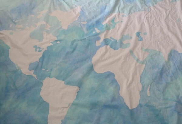 painting the blue ocean on watercolor duvet cover.
