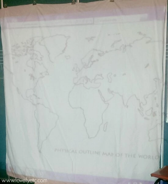 projecting a world map onto a duvet cover for painting.