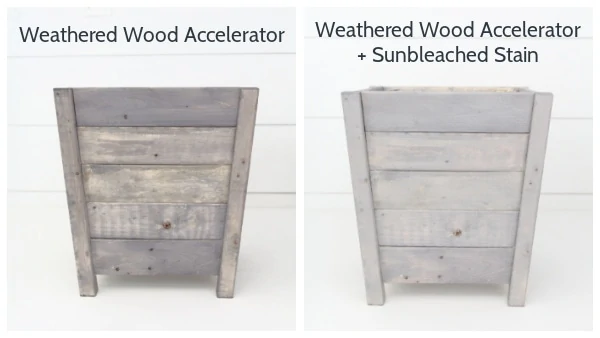 diy wooden planter box finished with weathered wood accelerator and sunbleached stain. 