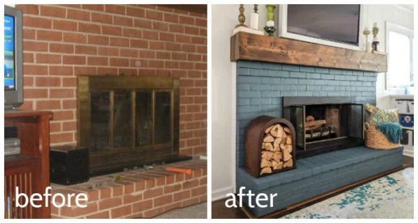 brick fireplace before and after a diy makeover.