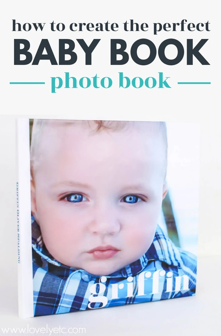 cover of photo book baby book with large baby photo and baby's name.