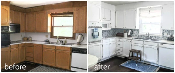 kitchen before and after a budget DIY renovation.