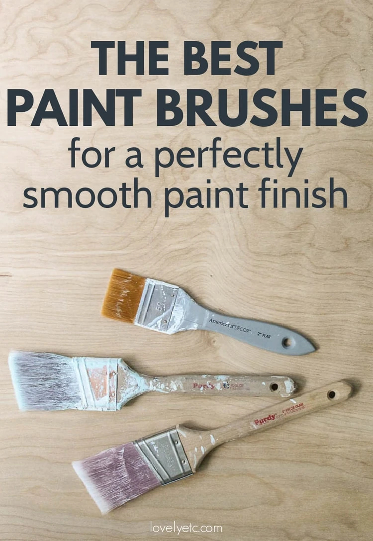 three paintbrushes against a plywood background with the text - the best paint brushes for a perfectly smooth paint finish.