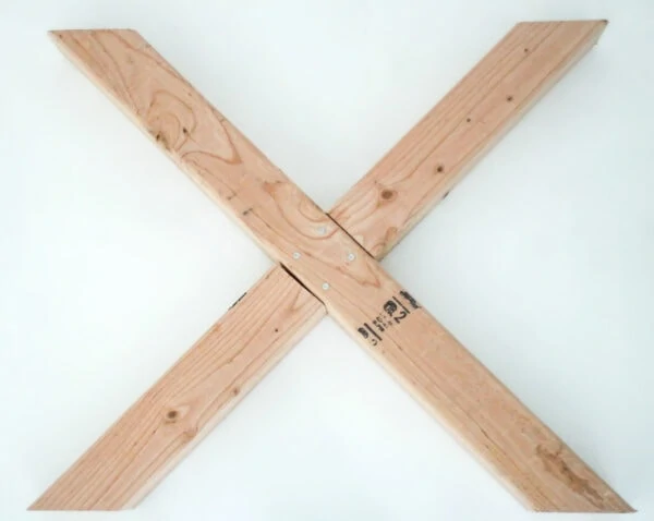 X legs created using a lap joint and four screws.