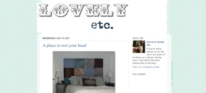 screenshot of the the first, very plain blog design of Lovely Etc from 2011.