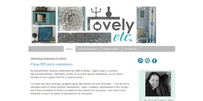 screenshot of the the blog design of Lovely Etc from 2013.