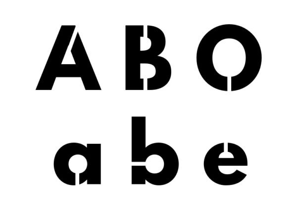 Letters that need special lines to be made into stencils including capital A, B, and O and lowercase a, b, and e.