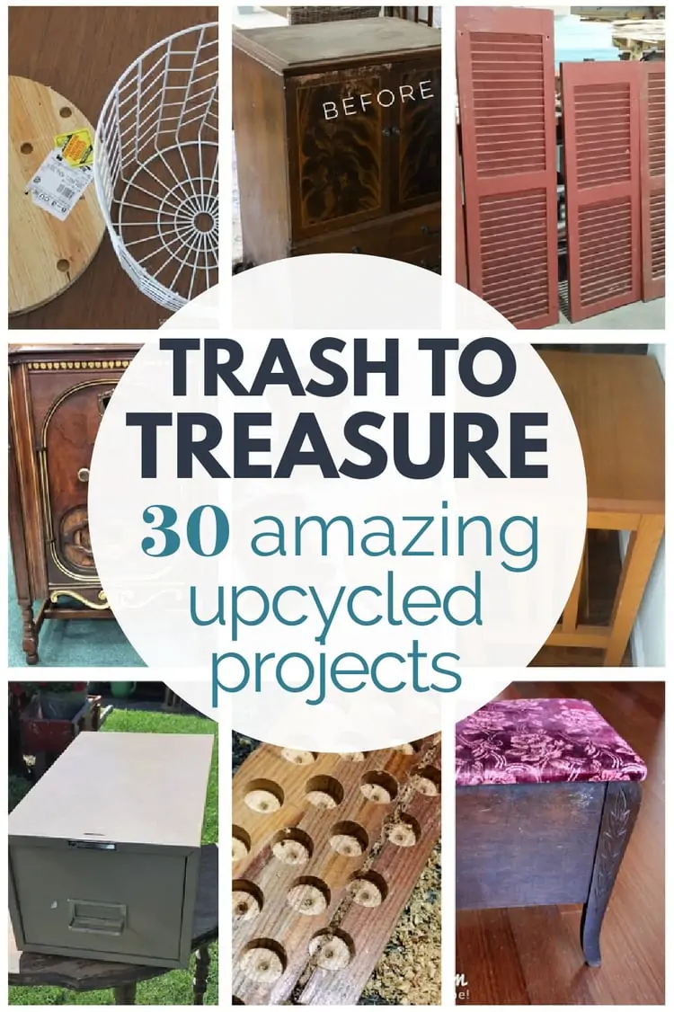collage of trash to treasure projects before the makeover.