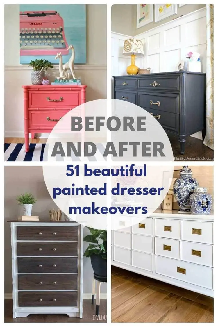 before and after painted dresser makeovers pin collage with text overlay
