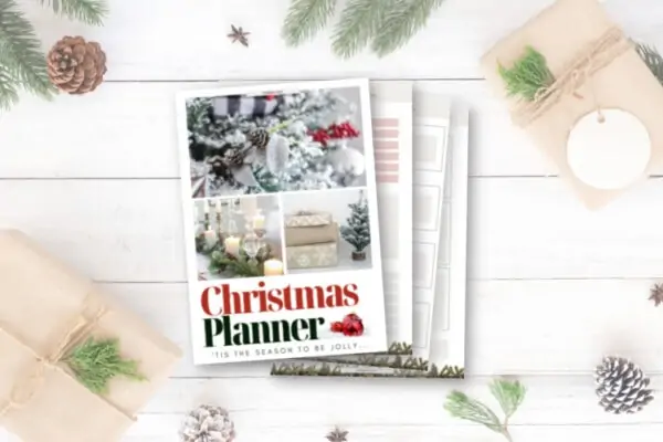 cover of printable Christmas planner and a few interior pages.