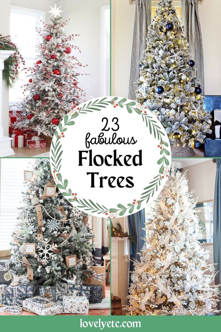 collage of four flocked trees with text overlay