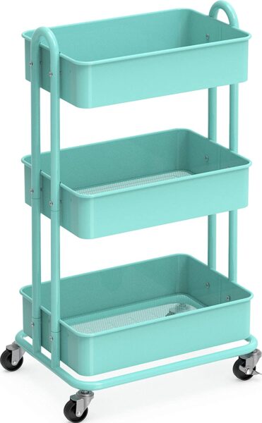 turquoise utility rolling cart.