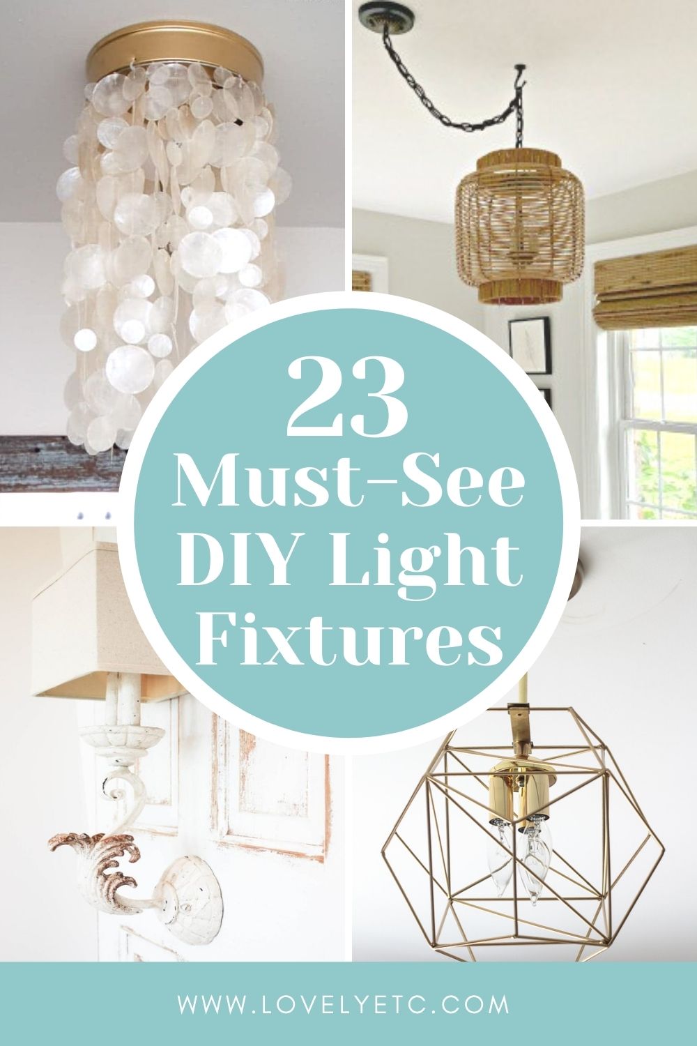 collage of four diy light fixtures with text overlay