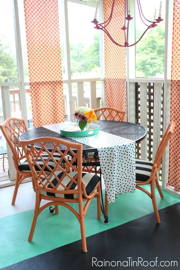 orange and teal screen porch makeover