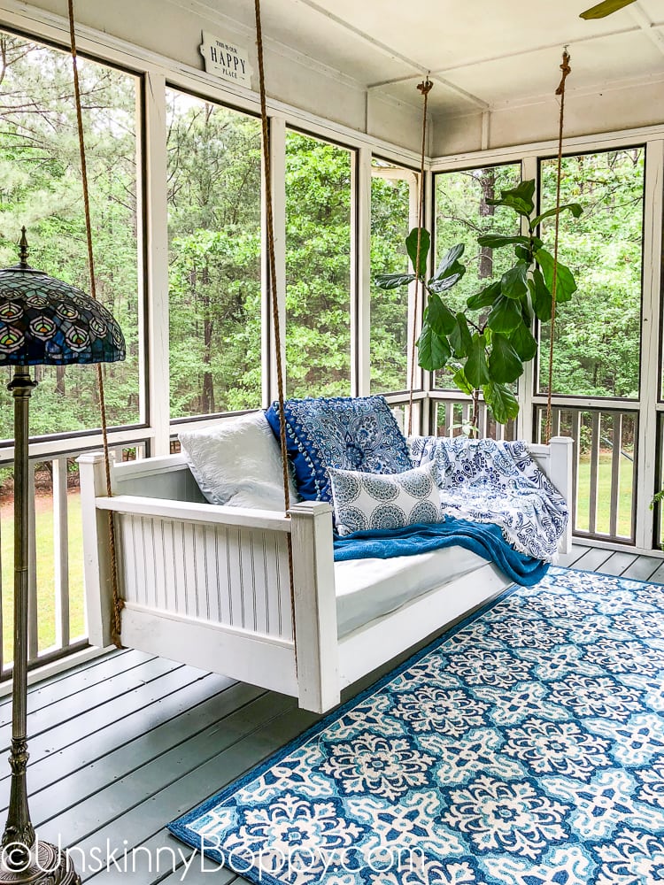 daybed swing in porch makeover.