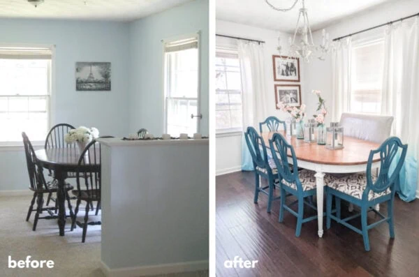 before and after of dining room.