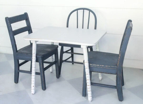 small painted wooden table and chairs.