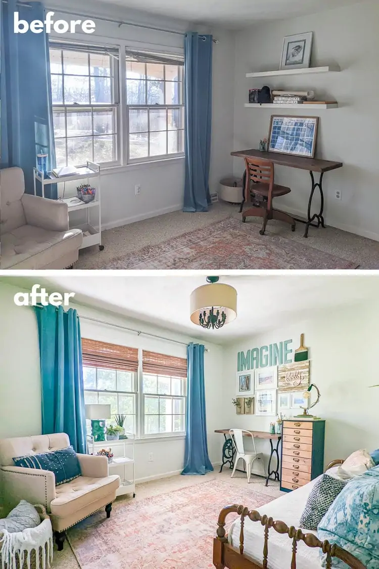 before and after photo of office makeover.